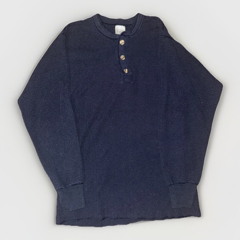 Vintage Hanes Henley Thermal Blue Large 17x24 Western USA Prep